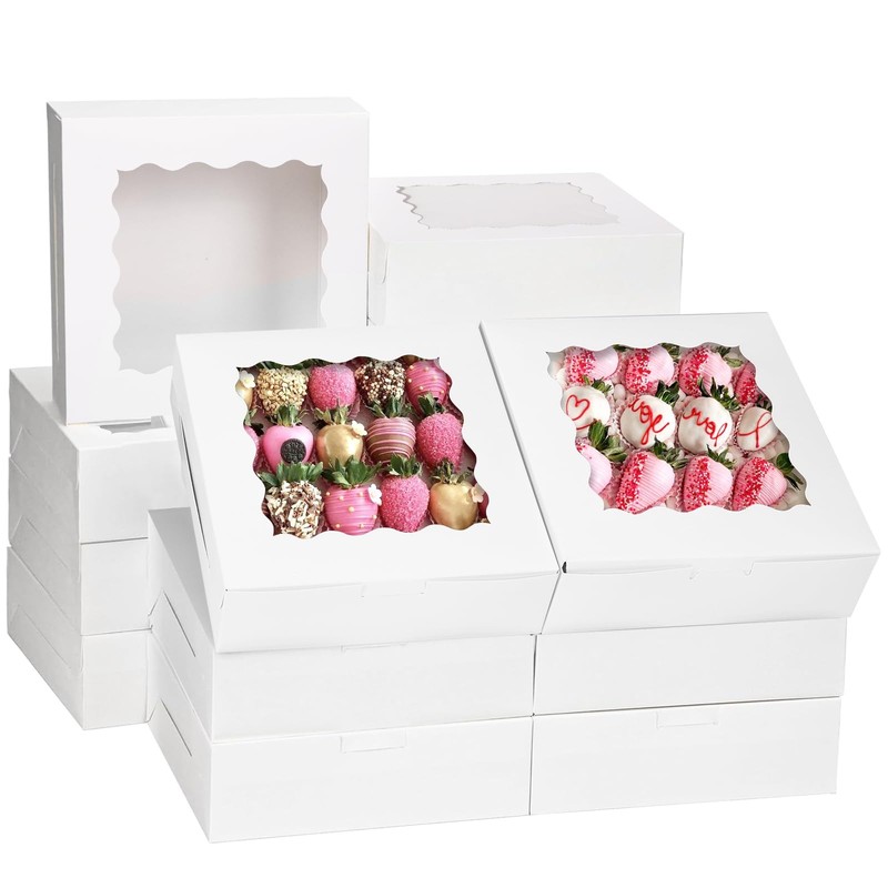 30pcs Bakery Boxes, 8x8x2.5 Cookie Boxes with Window, White Treat Containers …