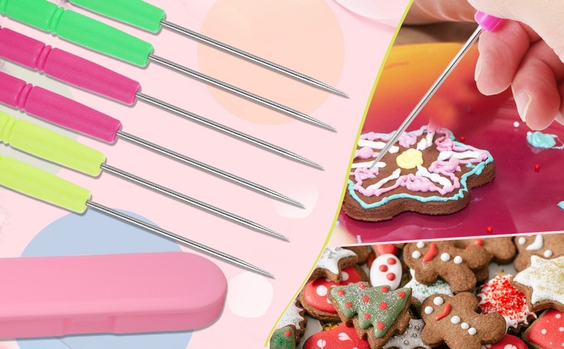 6 Pcs Cookie Scribe Tools,Sugar Stir Needle | with Plastic Box Colorful Cookie gallery