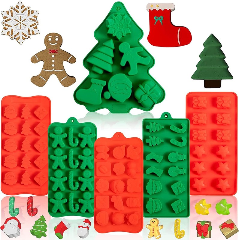 Christmas Silicone Molds Xmas Red Green Candy cake Mold Santa Xmas tree 6 pack