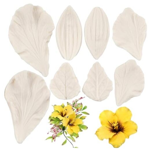 Hibiscus Flower Petal Silicone Mold Fondant Hibiscus Veined Leaves Mold Style C