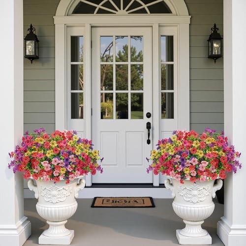 Artificial Faux Flowers Plants for Outdoors Outside Spring Summer 6 Multicolor gallery