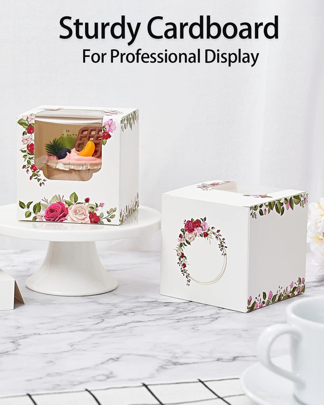 50 PCS Individual Cupcake Boxes Roses Floral Mothers Day Flower Gift Window gallery