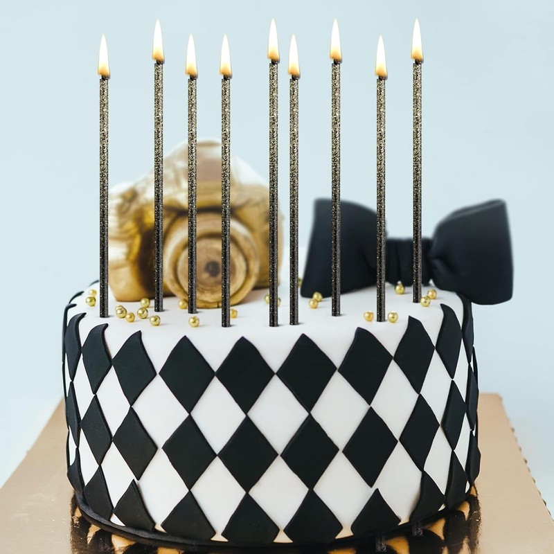 12 Pieces Black Gold Metallic Birthday Candles Long Thin Cake Candles for Cake gallery