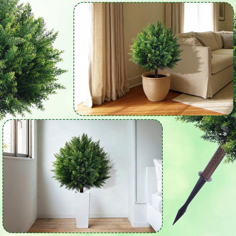 Fonyick 27.6 Artificial Cedar Topiary Ball Trees Set Of 2 Fake Cypress Bushes gallery
