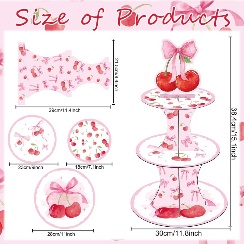 Cherry Bow Birthday Party Decorations - 3 Tier Pink Bow Cupcake Stand She's T... gallery
