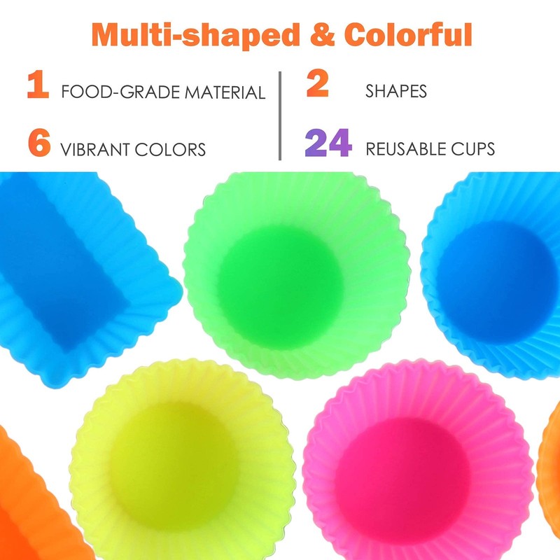24 Pack Silicone Cupcake Baking Cups Reusable Food-Grade BPA Free Non-Stick M... gallery