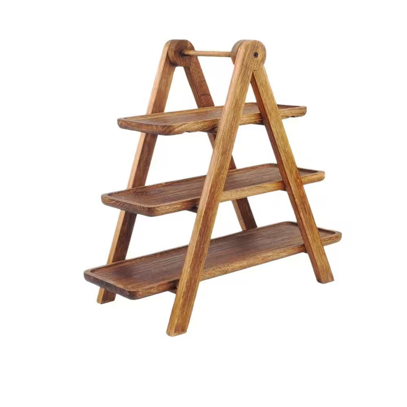 3-Tier Wood Rectangle Serverving Tray Cake Stand for Party, Brown gallery