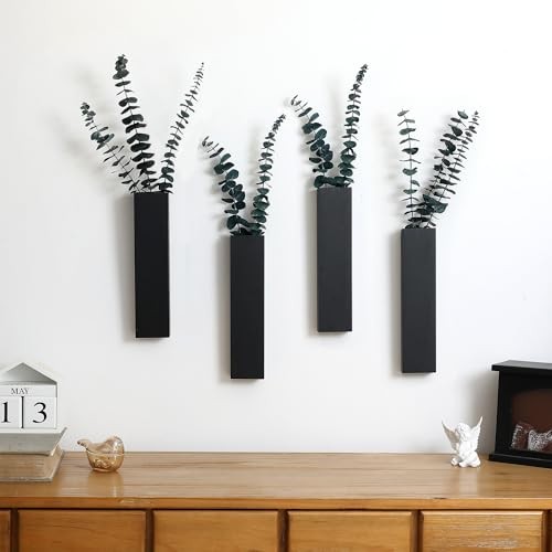 Wood Wall Planter 4 Pack Wall Decor for Artificial Flower Plants Wooden Black gallery