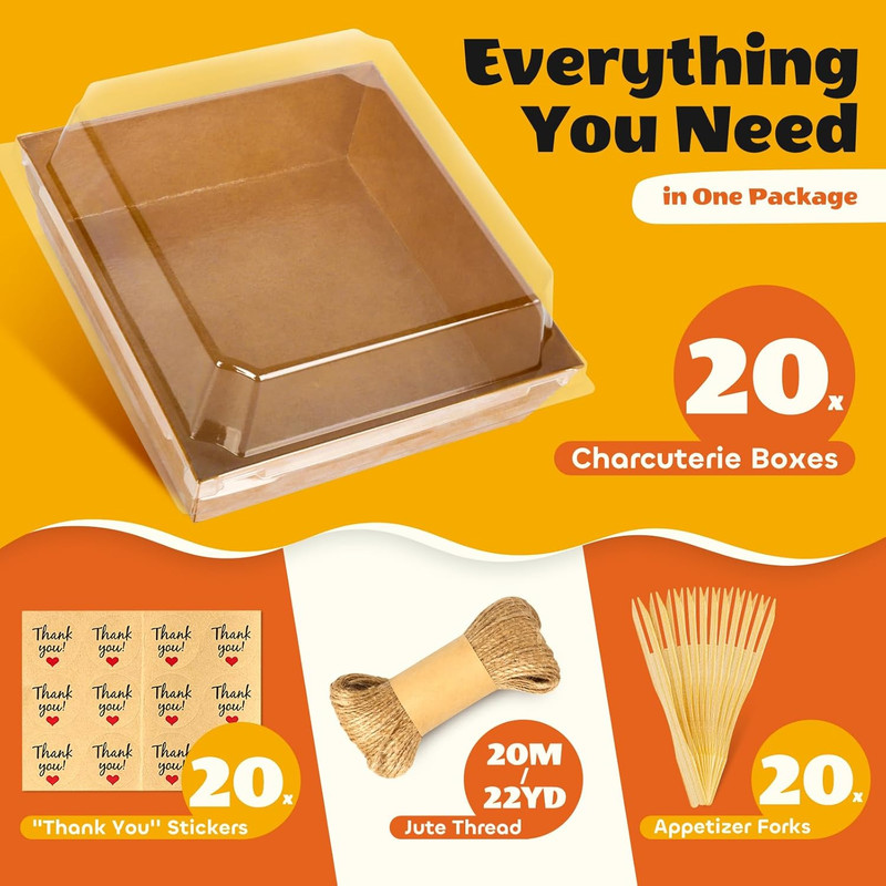20Pcs Small Charcuterie Boxes with Clear Lids - Paper Mini Charcuterie Boxes To gallery