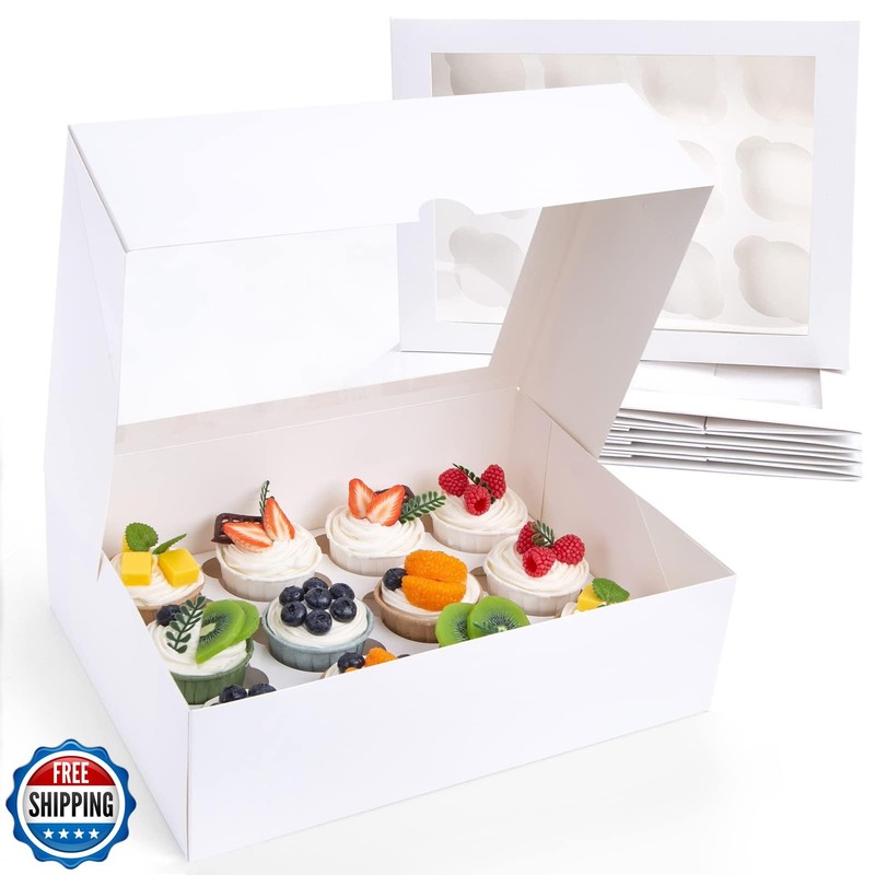 VGOODALL 12 Count Cupcake Boxes, 6PCS Cupcake Container with Wind