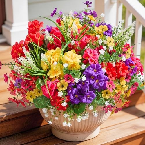 Bundles Artificial Flowers for Outdoors, UV Resistant Fake Outdoor 16 Mix Color gallery