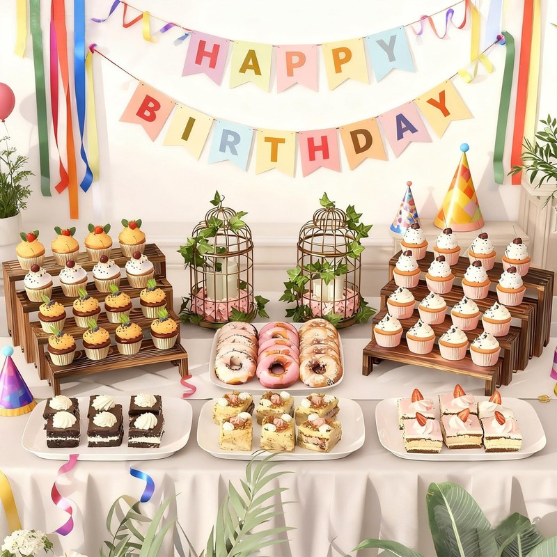 Large 2 Set Stackable Wooden Cupcake Stand Tiered Riser Display Stands for Ve... gallery