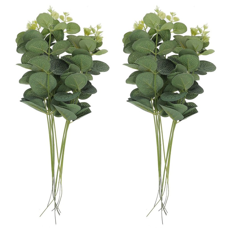 20 Pcs Cake Topper Decoration Green Foliage White Artificial Greenery Leaf gallery