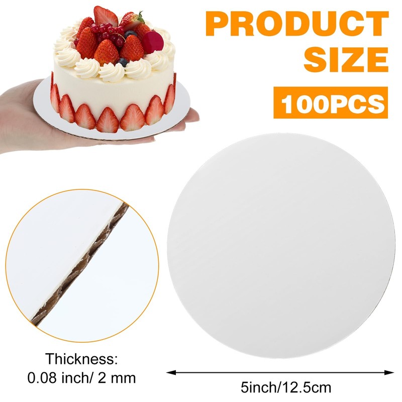 100 PCS 5 Inch Round Cake Boards 0.08 Inch Thick White Corrugated Cake Base gallery