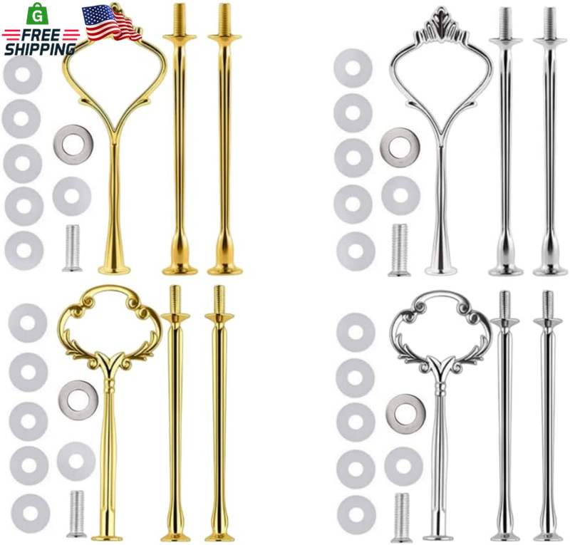 4 Sets of 3 Tier Cake Plate Stand Handle Hardware, Cake Fruit Food Plate Stand H