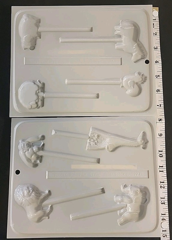 2 Horse Pig Lion Monkey Elephant Barnyard Jungle Animal Lollipop Chocolate Mold gallery