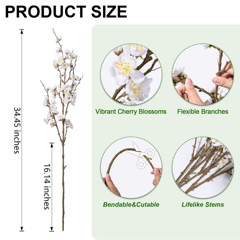 florisso 6 PCS Artificial Cherry Blossom Branches Spring Indoor Decoration Faux gallery
