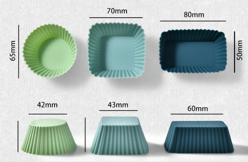 12 Pack Reusable Silicone Cupcake Baking Cups, 3 Shapes of Standard round & Squa gallery