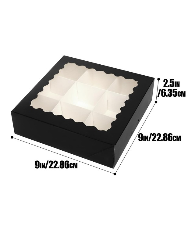 Black Pie Boxes With Window 9x9x2.5 Inch AutoPop Up Cookie Donut 12 PCS gallery