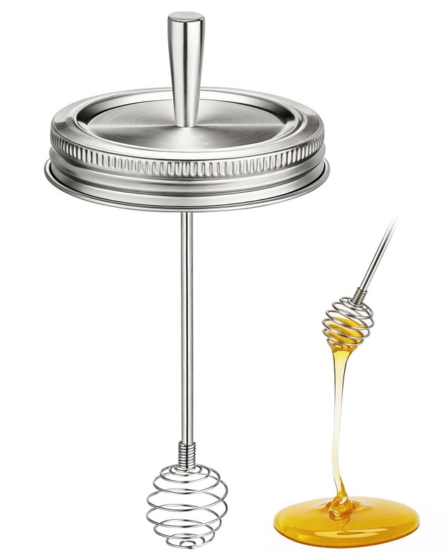 Mason Jar Lid with Honey Dipper, Stainless Steel Stirrer Lid for Wide Mouth B…
