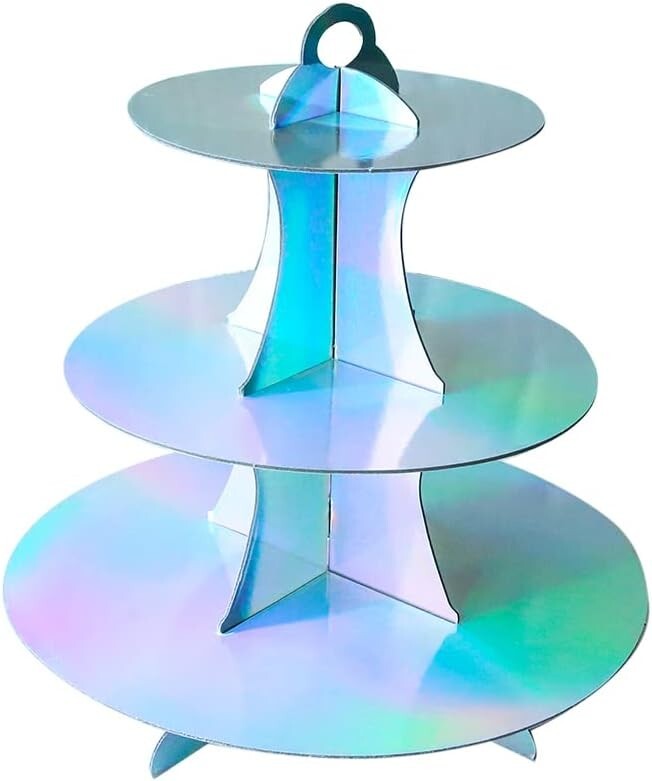 Rainbow Cardboard 3 Tier Cupcake Display Tower Dessert Stand Stores Flat NEW gallery