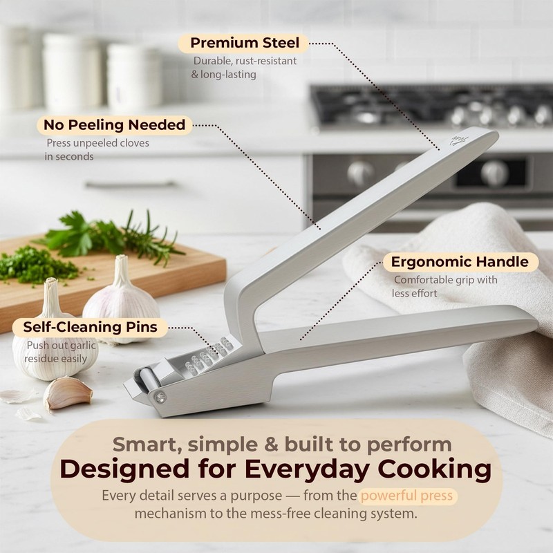 No Peeling Required, 100% Stainless Steel Garlic Press – Large, Silver gallery
