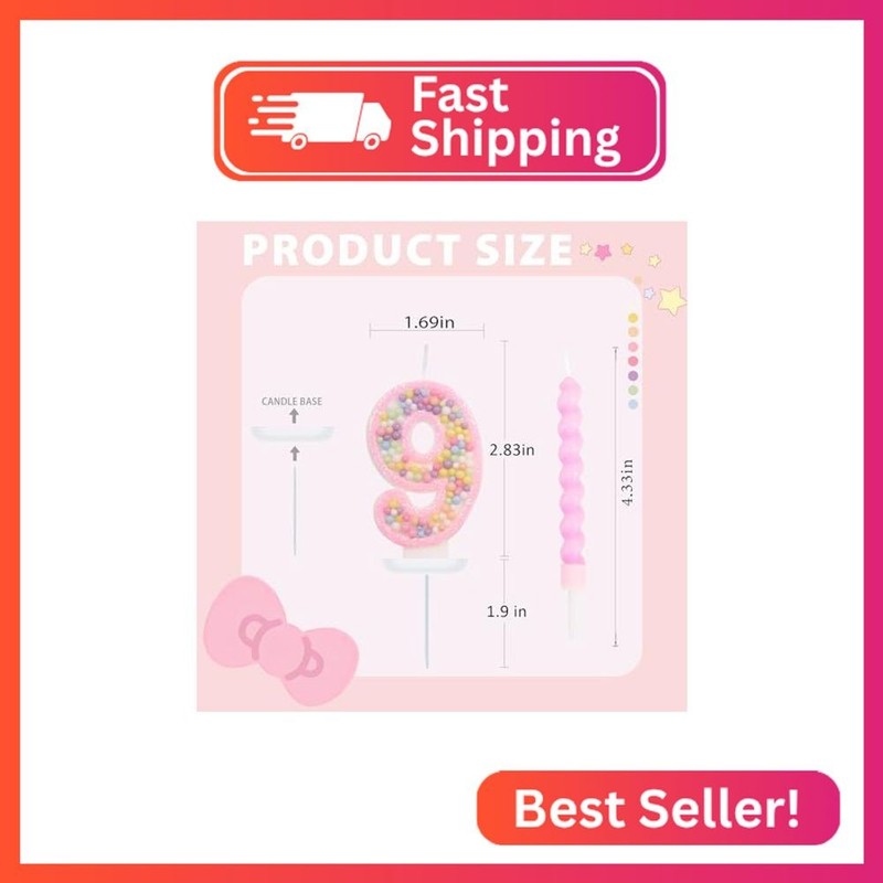 FAMGift Number 9 Birthday Candle with 12 Pcs Spiral Candles, Colorful Macaron Ca gallery