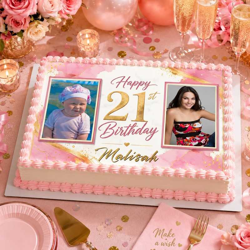 Pink & Marble 18th Birthday Photo Personalised Edible Icing Cake Topper