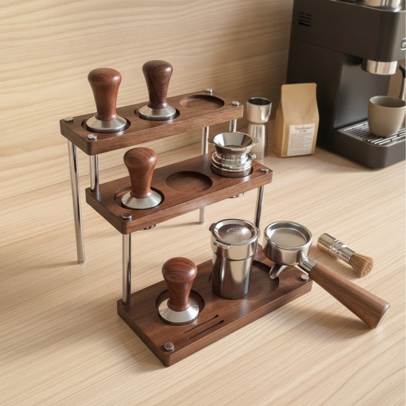 Coffee Tamper Stand Solid Wood Tamping Station with Tamper Holder Organized gallery