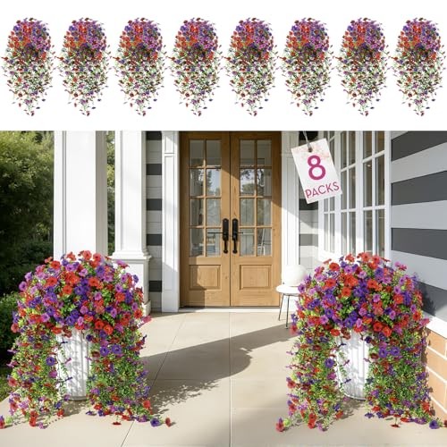 PCS Artificial Fake Hanging Flowers for Outdoor 8 Red Brown Purple Deep Purple