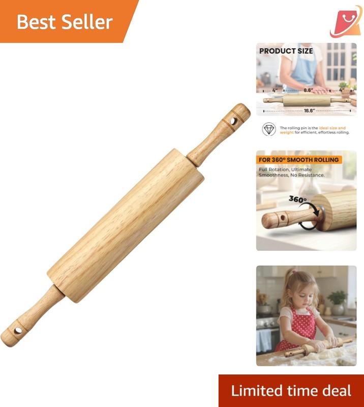 Rubber Wood Rolling Pin for Baking Dough Pizza Bread Fondant Tortilla