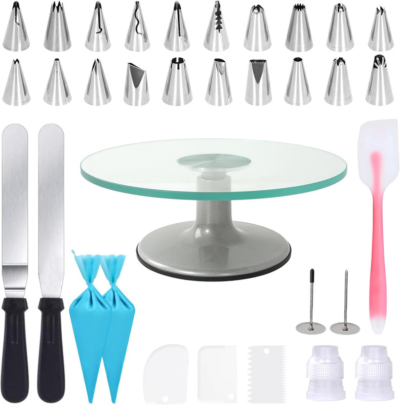 33pcs Cake Turntable 12” Uten Cake Stands Glass Cake Decorating Display Stand
