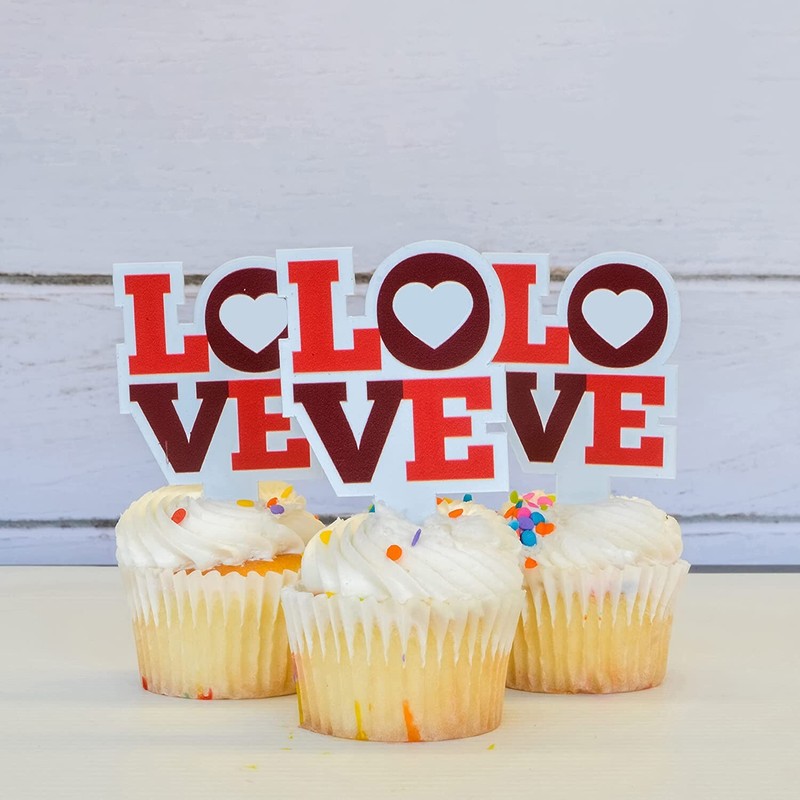 Valentines Cupcake Toppers Set of 100 Love Stacked Plastic Cupcake Picks, 2x4 In gallery