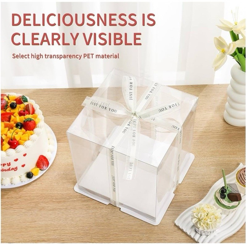 6 Pack Clear Cake Box, 2-Layer Transparent Cakes Box with Ribbon, 11”X 11”X 10” gallery