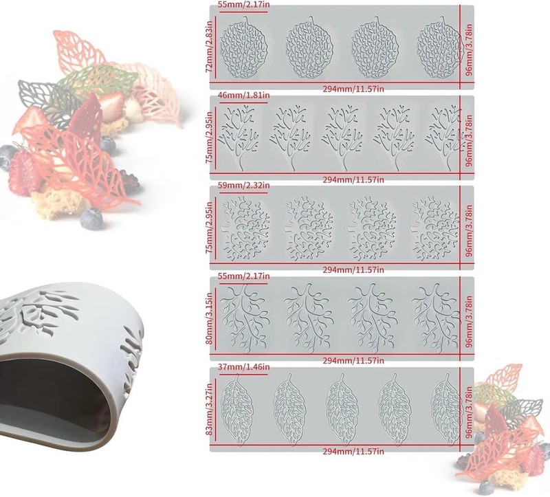 5PCS Leaf Molds Silicone Baking Fondant Tuile Molds, Hollow 3D Coral Branch Leaf gallery