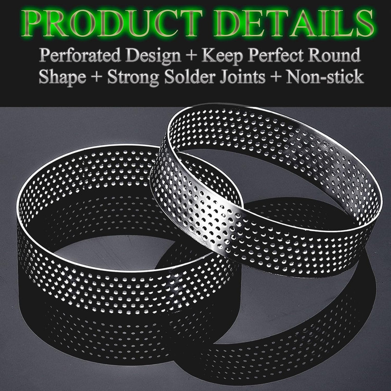12Pack Tart Rings 3.15 Inch Perforated Tart Ring Stainless Steel, round Mousse C gallery