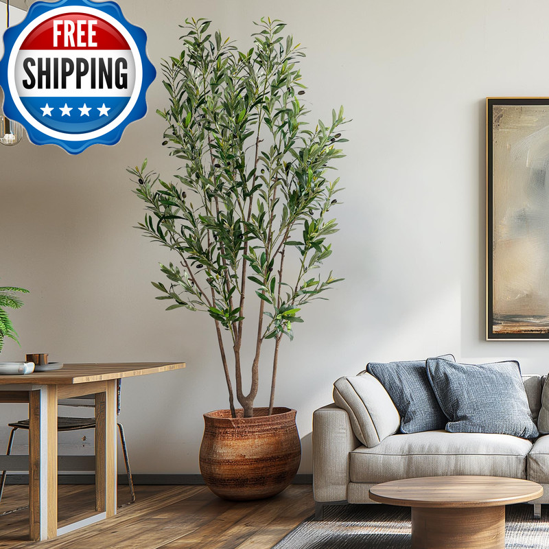 Erimda Artificial Fiddle Leaf Fig Tree 7Ft White Planter Realistic Fiddle Leaf