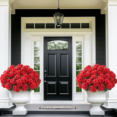 8 Bundles Artificial Flowers for Outdoors, Realistic Geraniums Fake 8 Pack Red gallery