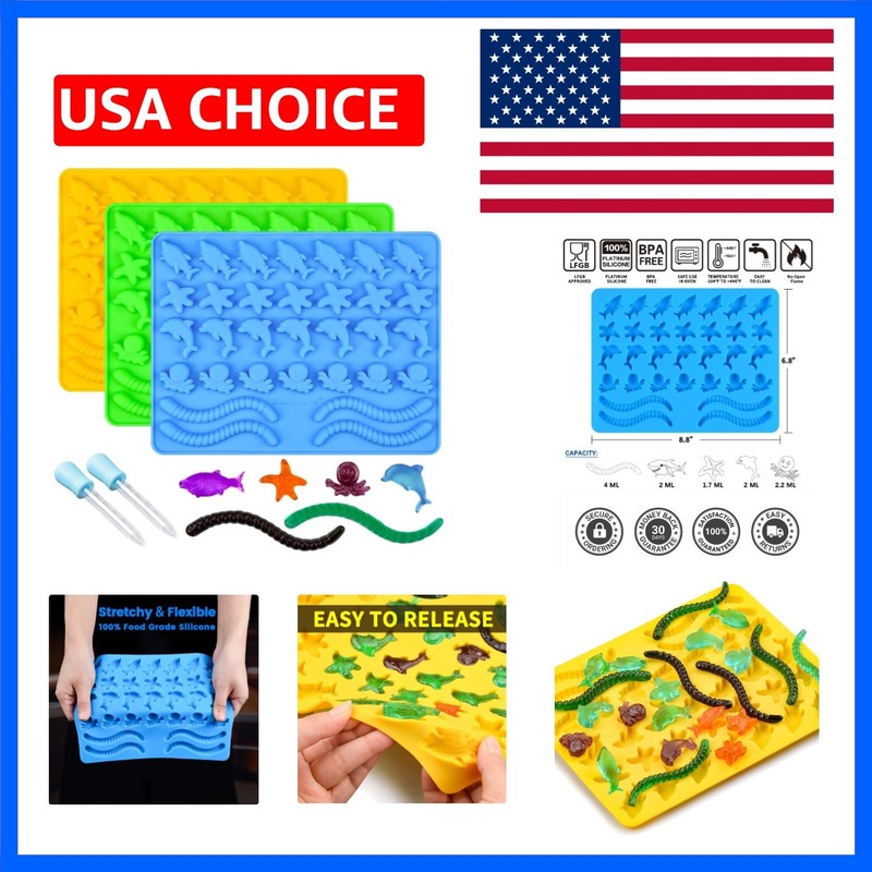 Gummy Molds Hard Candy Molds – Candy Molds Silicone Including Worms, Starfish…