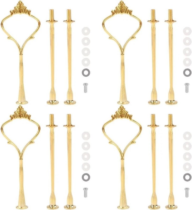 4 Sets of 3 Tier Cake Stand Hardware, 2 Styles Golden Tiered Fruit Dessert Servi