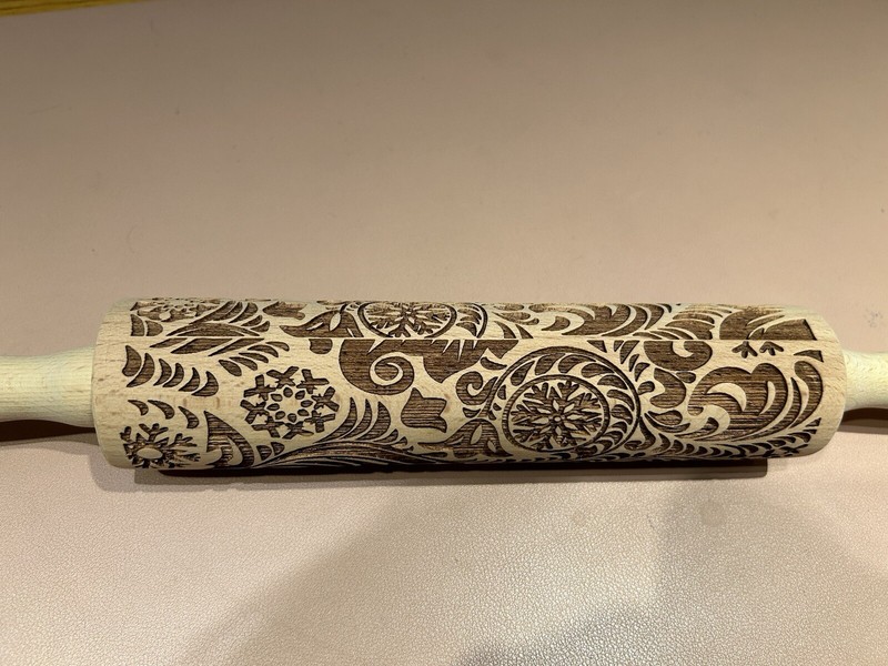 Rolling Pin Embossed Wooden Laser Engraved Christmas Snowflake Filigree Pattern gallery
