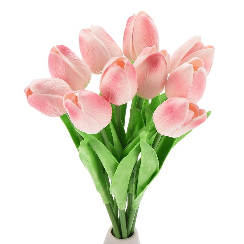 15pcs Tulips Artificial Flowers, Fake Tulip Stems Real Touch (Peach Pink)
