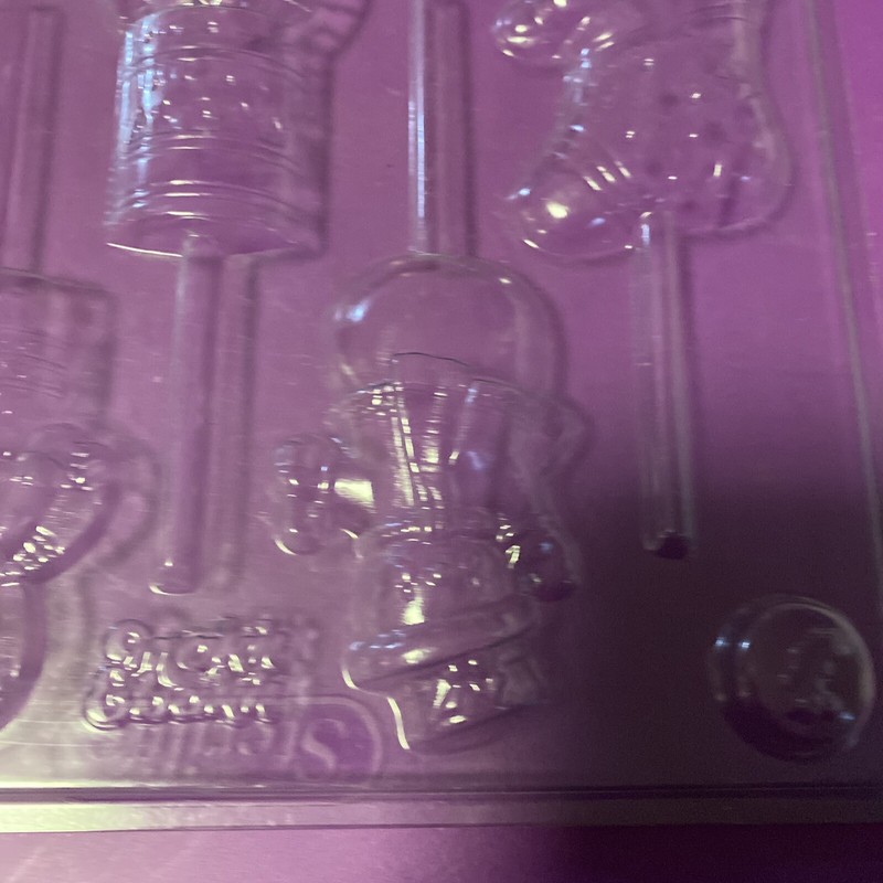 Vintage Candy Santa Claus, Snowman Etc Mold Christmas Candy Sucker Lollipop 1983 gallery