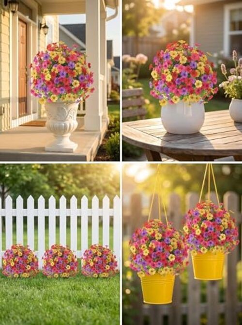 Set of 2 Artificial Topiary Ball Flowers for Outdoors Planters, 22'' Spring gallery