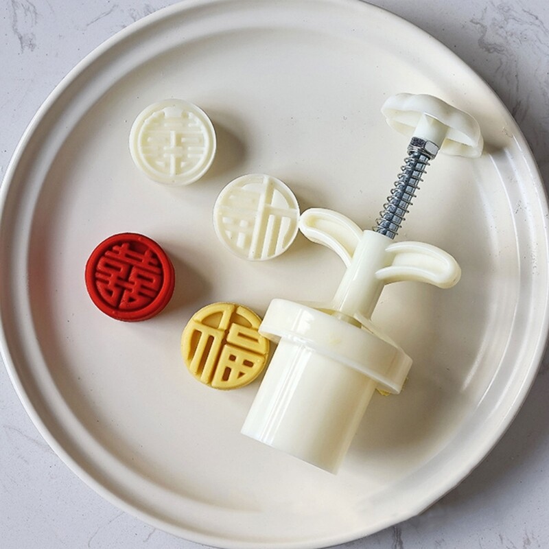 Cookie Stamps New Years Round Mooncake Molds Hand-Pressure Mooncake Maker gallery