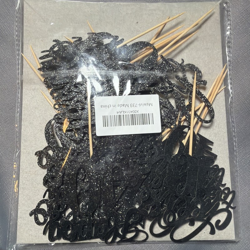 40th Birthday Cupcake Picks Black Glitter "40 & Fabulous" "FORTY" "Happy 40th" gallery