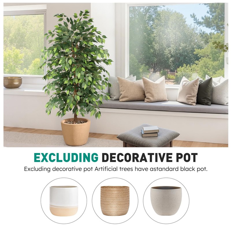Aqugq Ficus Tree Artificial 6Ft Tall Fake Tree Realistic Leaves Trunk gallery