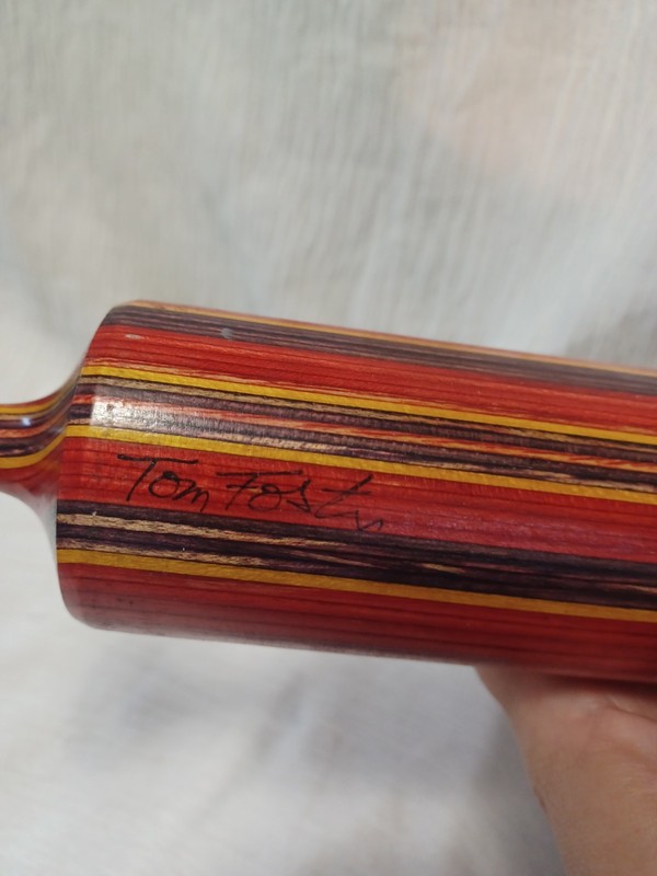 Tom Foster Handmade Striped Wood Rolling Pin- Red Yellow Purple - 17 in - Signed gallery