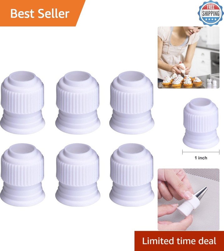 Reusable White Plastic Cake Decorating Couplers – Set of 6 for Perfect Icing