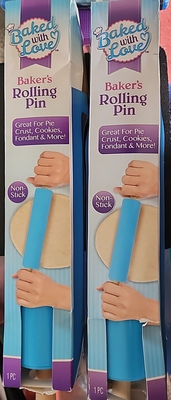 Artskills Baked With Love Non-stick Rolling Pin- lot of 2 NEW – blue/wood handle